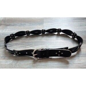 Fossil Black Leather Belt Studded Silver Buckle & Accents Size M